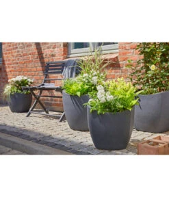 Scheurich Kunststoff-Topf Wave Globe Cubo, Schwarz-granit -Eleganter Garten 2508570 WE MO 001 ScheurichKunststoffTopfWaveGlobeCubo40x40x36cmTopfBlumentopfPflanztopfPflanzgefaess