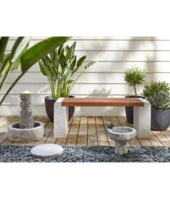 Dehner Granit-Gartenbank, Ca. B120/H45/T35 Cm, Grau/braun 5 Dehner Granit-Gartenbank, Ca. B120/H45/T35 Cm, Grau/braun -Eleganter Garten 4071049 WE MO 001 DehnerGranit GartenbankmitWPCFlaecheSteinbankSitzbank