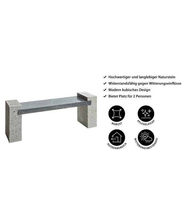Dehner Granit-Gartenbank, Ca. B120/H45/T30 Cm, Grau 5 Dehner Granit-Gartenbank, Ca. B120/H45/T30 Cm, Grau – Bild 3