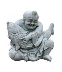Denscho Stein-Buddha Mit Koi, 35 X 25 X 35 Cm