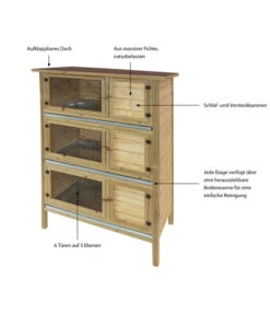 Elmato® Kaninchenstall Bavaria King, 3-stöckig, Ca. B118/H163/T70 Cm -Eleganter Garten 5251608 WE IG 003 ElmatoKaninchenheimBavaria3stoeckigMG