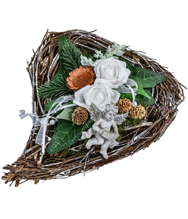 Grabgesteck Bristol, Herzförmig, Weiß, Ca. B23/H14/T28 Cm 3 Grabgesteck Bristol, Herzförmig, Weiß, Ca. B23/H14/T28 Cm