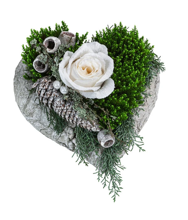 Grabgesteck Stille, Herzförmig, Ca. B25/H22/T25 Cm 3 Grabgesteck Stille, Herzförmig, Ca. B25/H22/T25 Cm