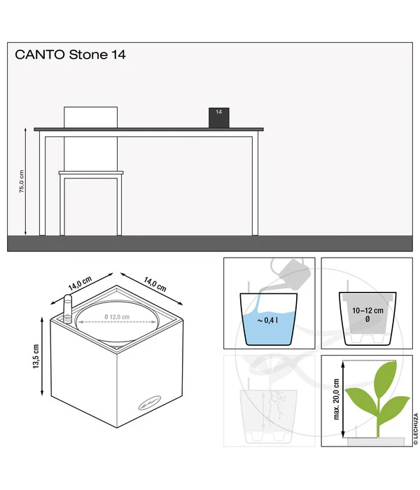 LECHUZA® Kunststoff-Topf Canto Stone, Eckig, Ca. B14/H13,5/T14 Cm 5 LECHUZA® Kunststoff-Topf Canto Stone, Eckig, Ca. B14/H13,5/T14 Cm – Bild 3